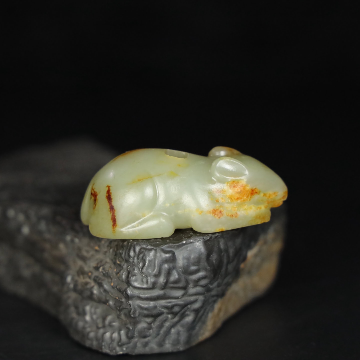 Chinese Natural Jade Carved Rabbit Statue