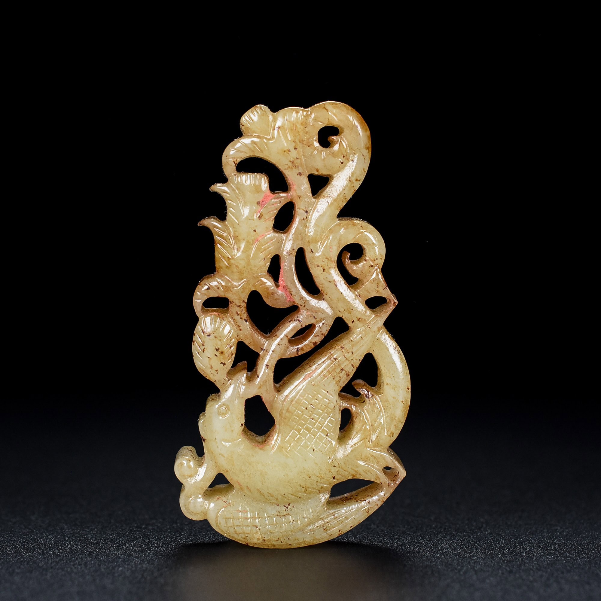 Chinese Natural Jade Carved Bird Pendant