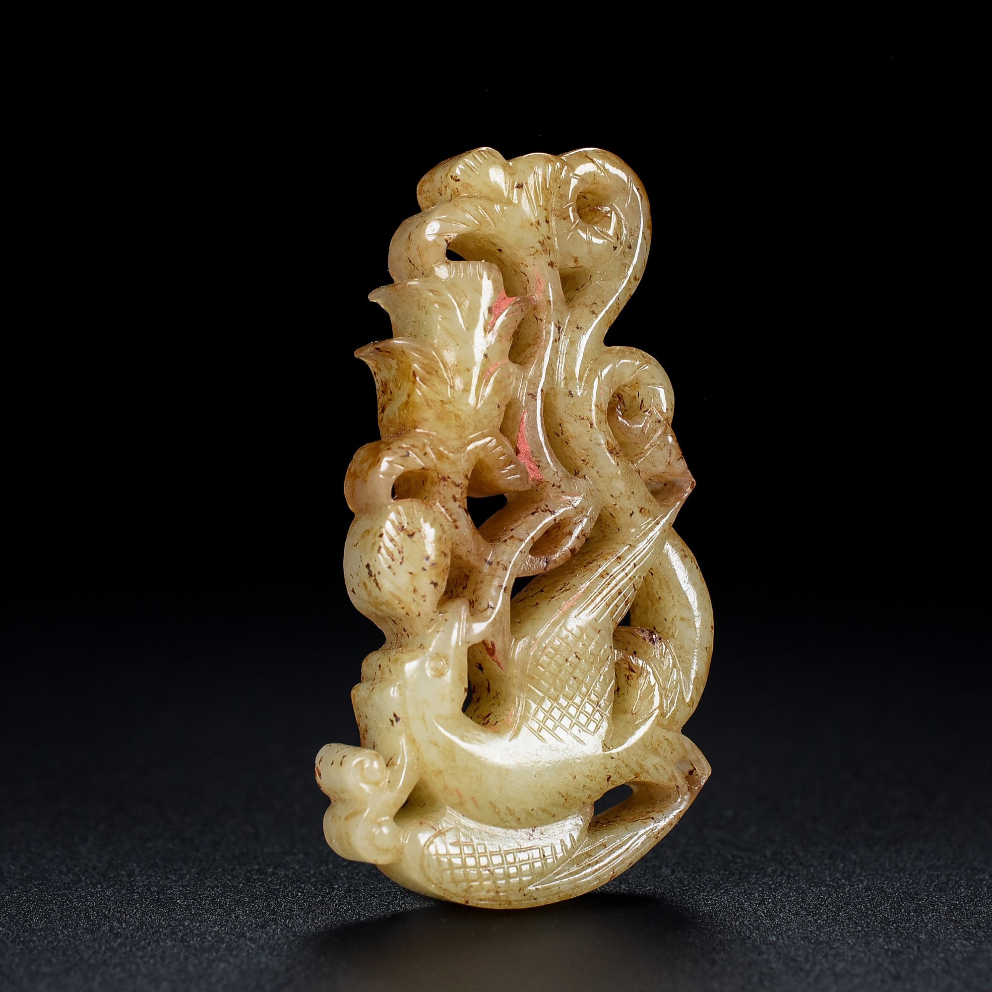 Chinese Natural Jade Carved Bird Pendant