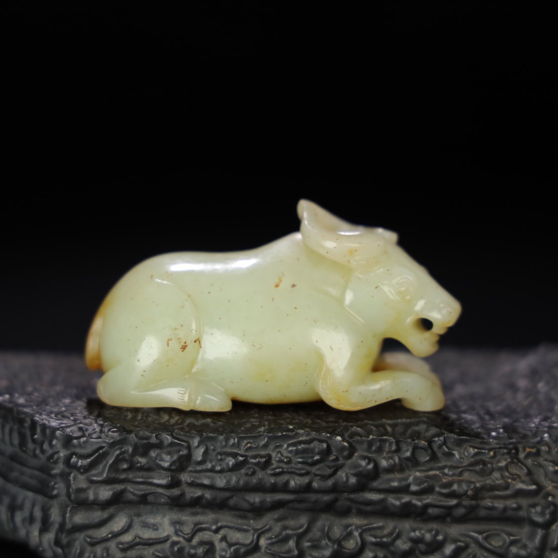 Chinese Natural Jade Carved Ox handles