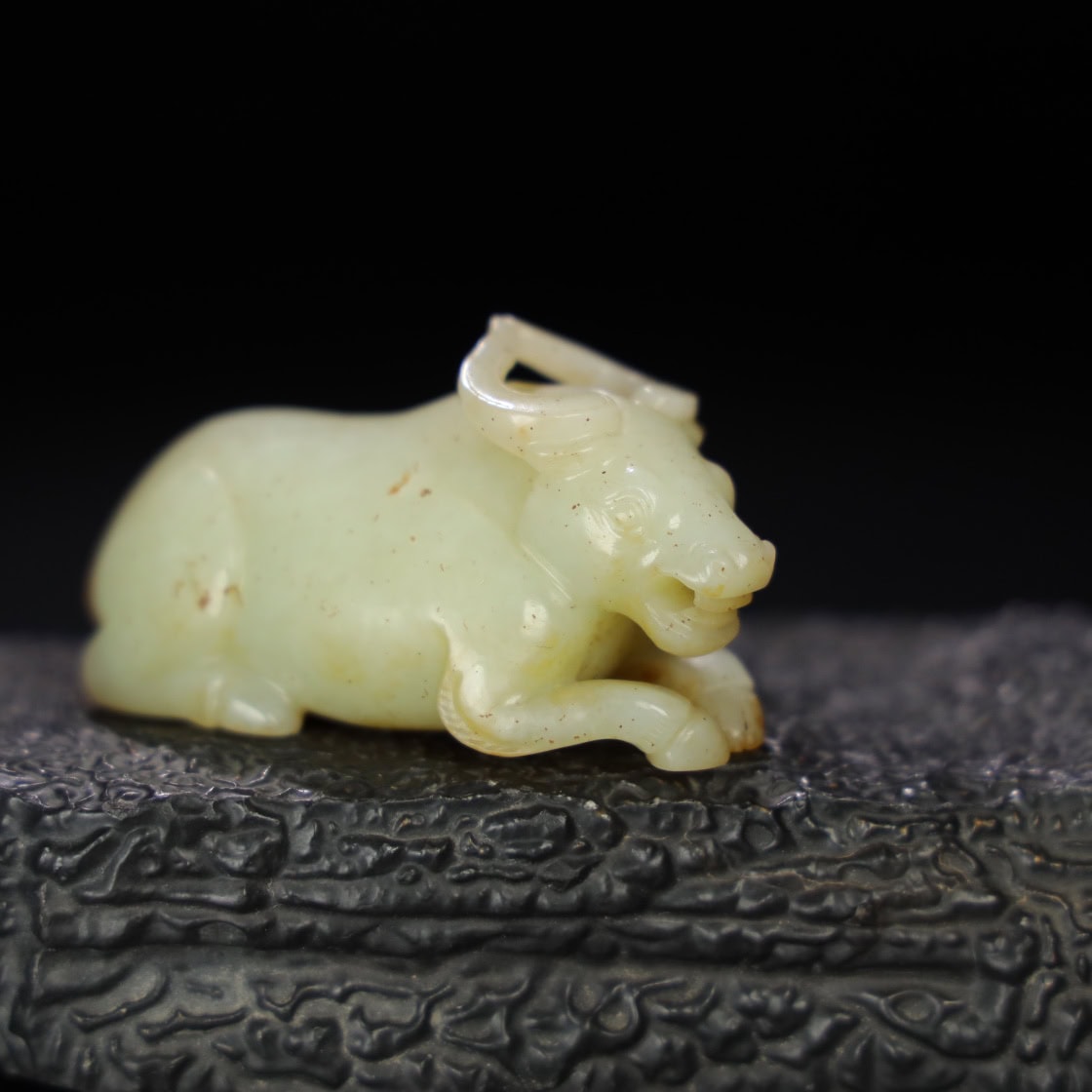 Chinese Natural Jade Carved Ox handles