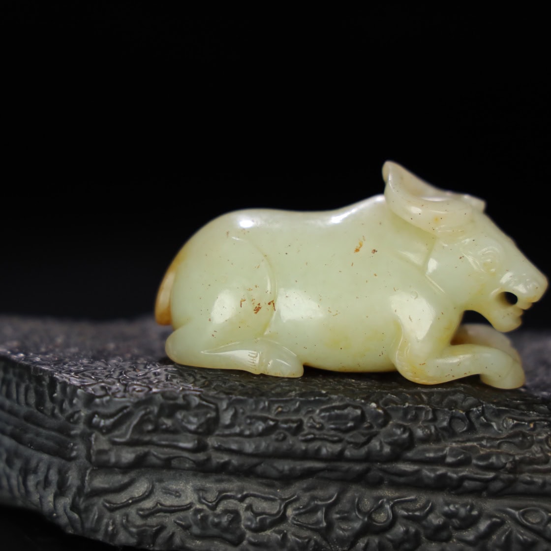 Chinese Natural Jade Carved Ox handles