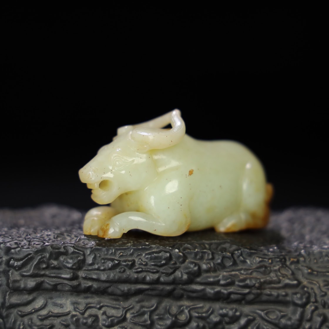 Chinese Natural Jade Carved Ox handles