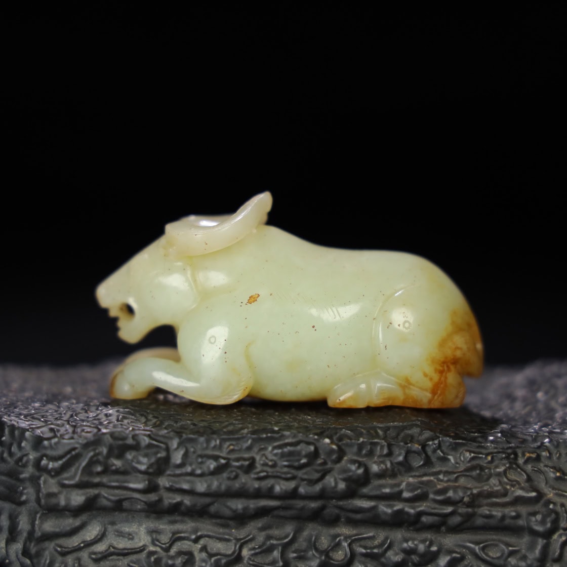 Chinese Natural Jade Carved Ox handles