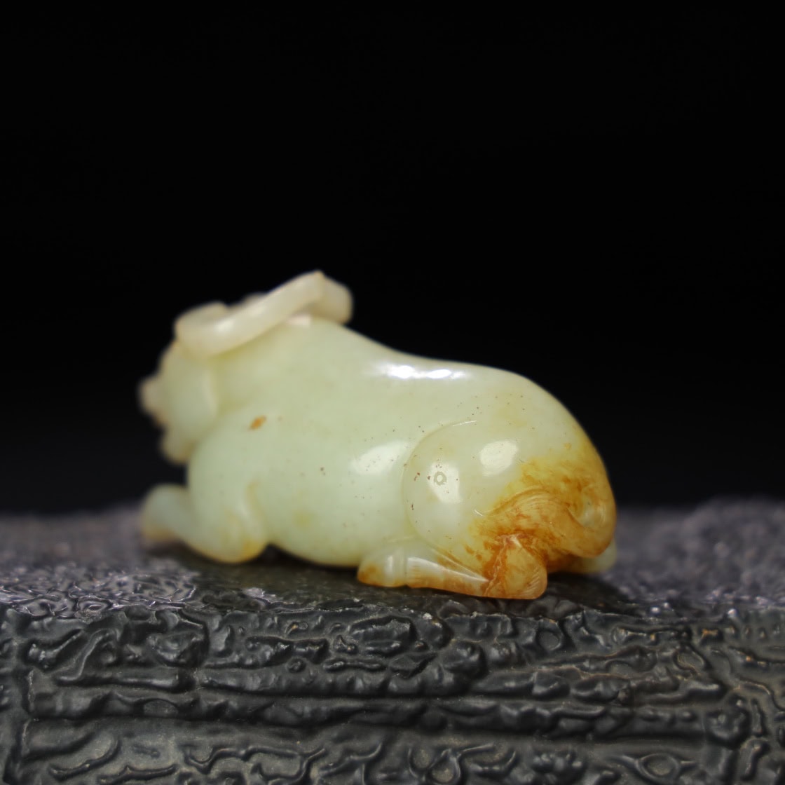 Chinese Natural Jade Carved Ox handles