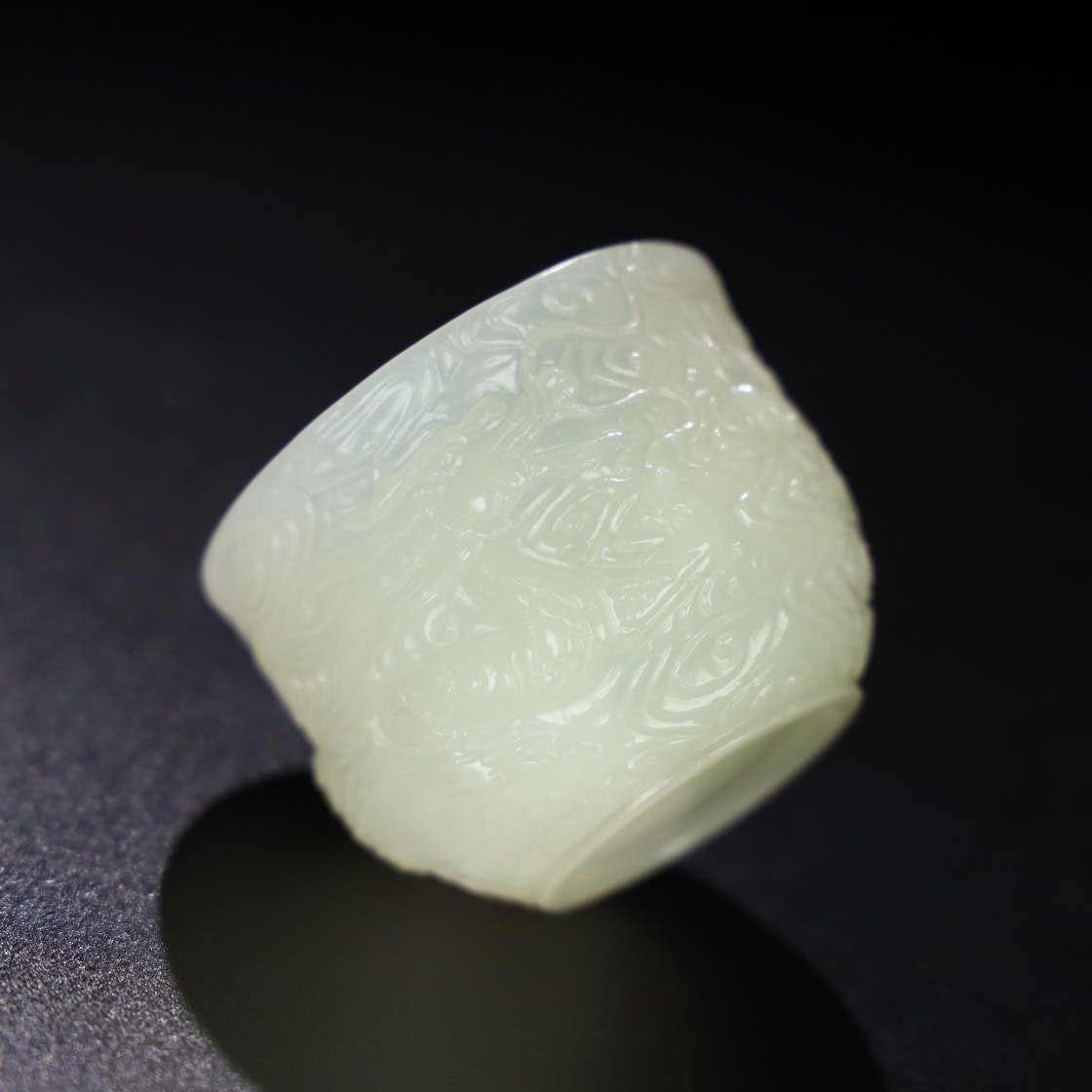 Chinese Natural Jade Carved Dragon Cup