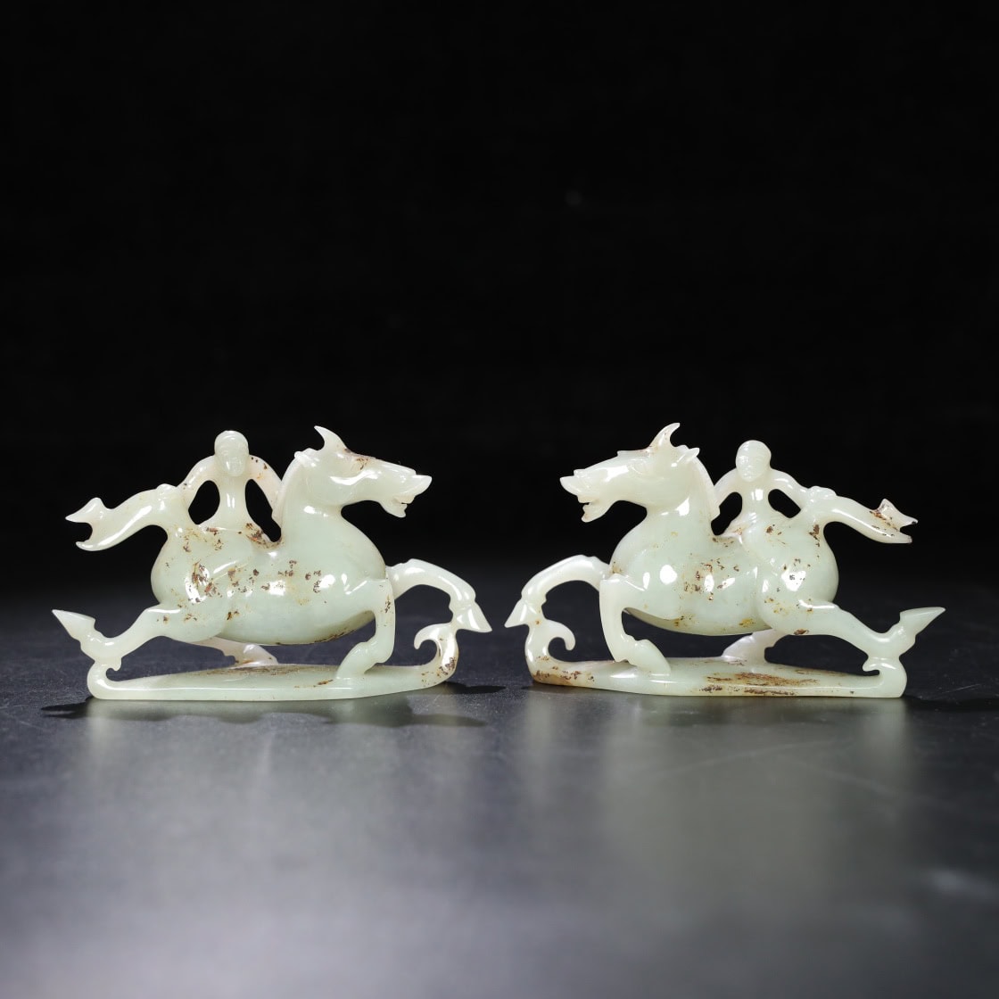 Chinese Natural Jade Carved Horses