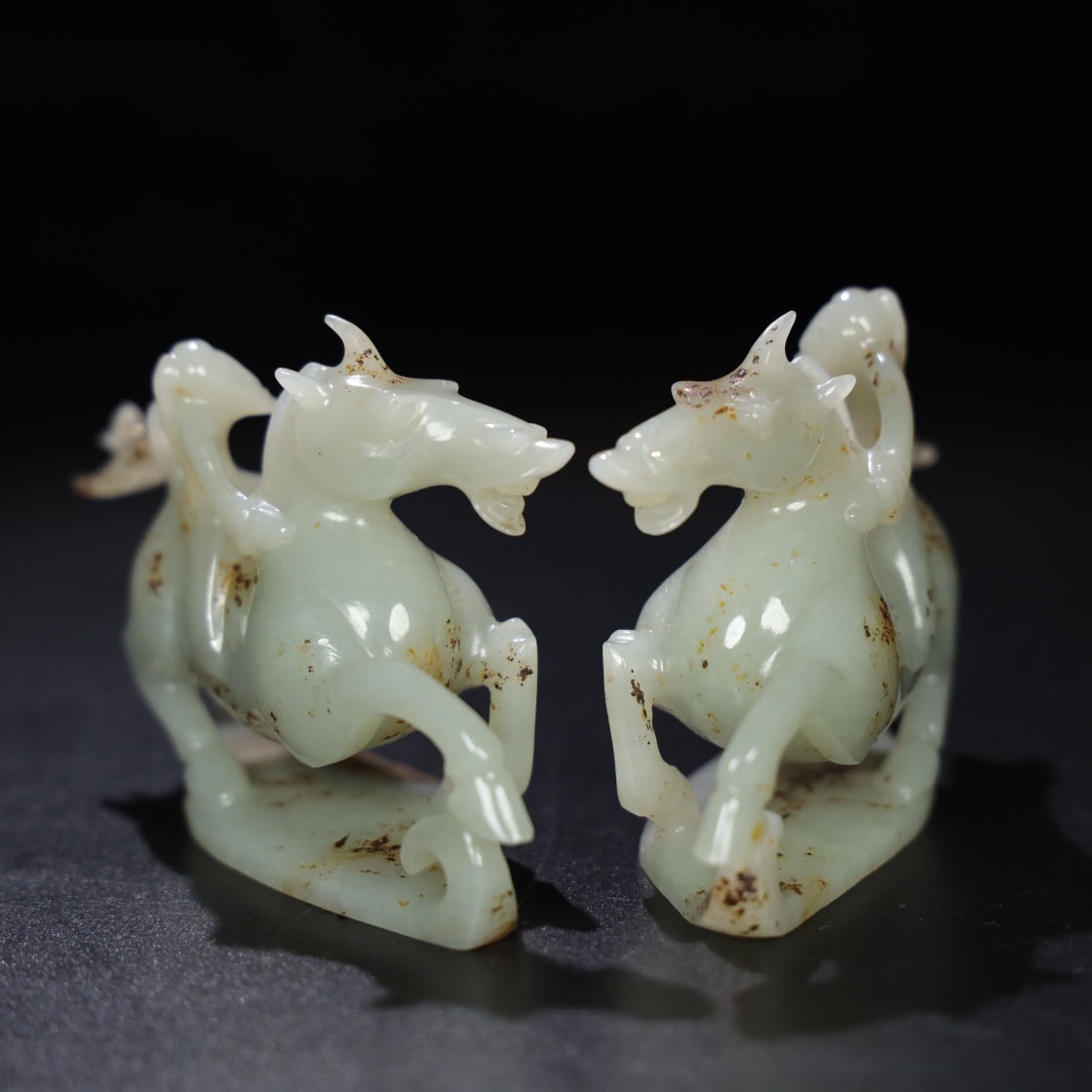 Chinese Natural Jade Carved Horses