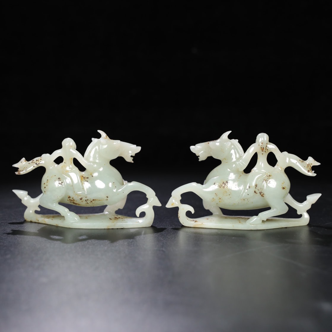 Chinese Natural Jade Carved Horses