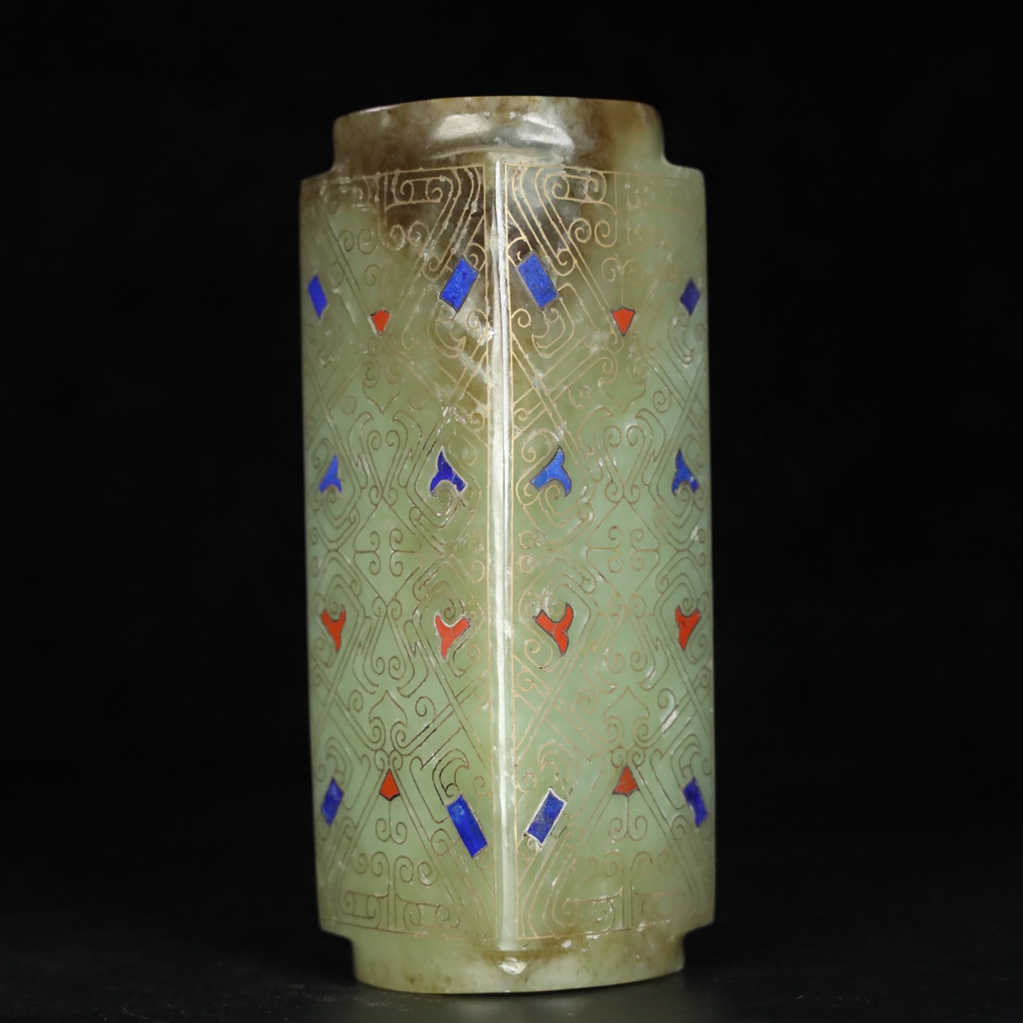 Chinese Natural Jade Carved Gemstone Cong