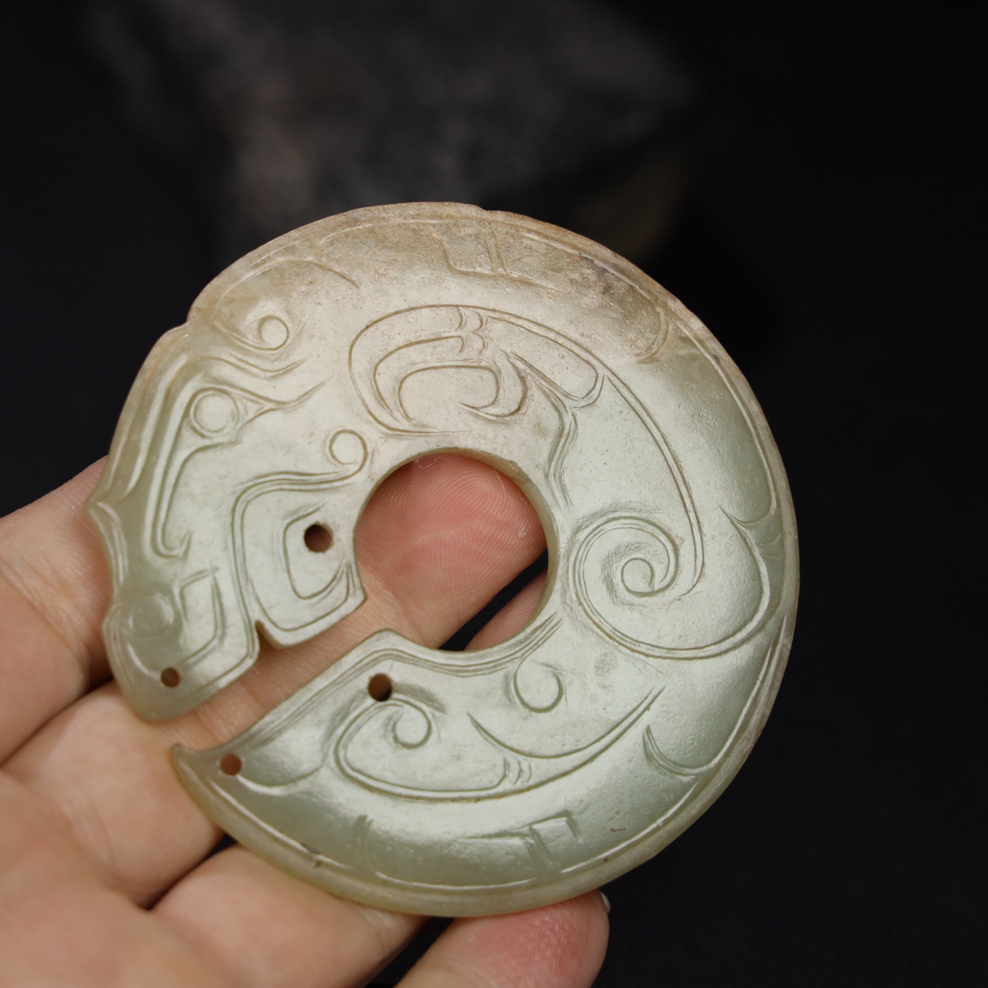 Chinese Natural Jade Carved Dragon Pendant