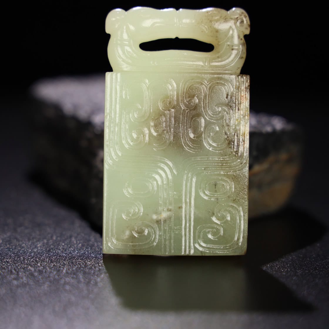 Chinese Natural Jade Carved Dragons Pendant
