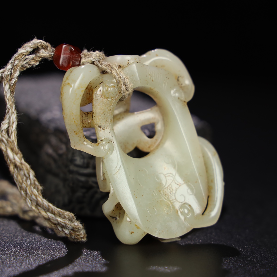 Chinese Natural Jade Carved Dragons Pendant