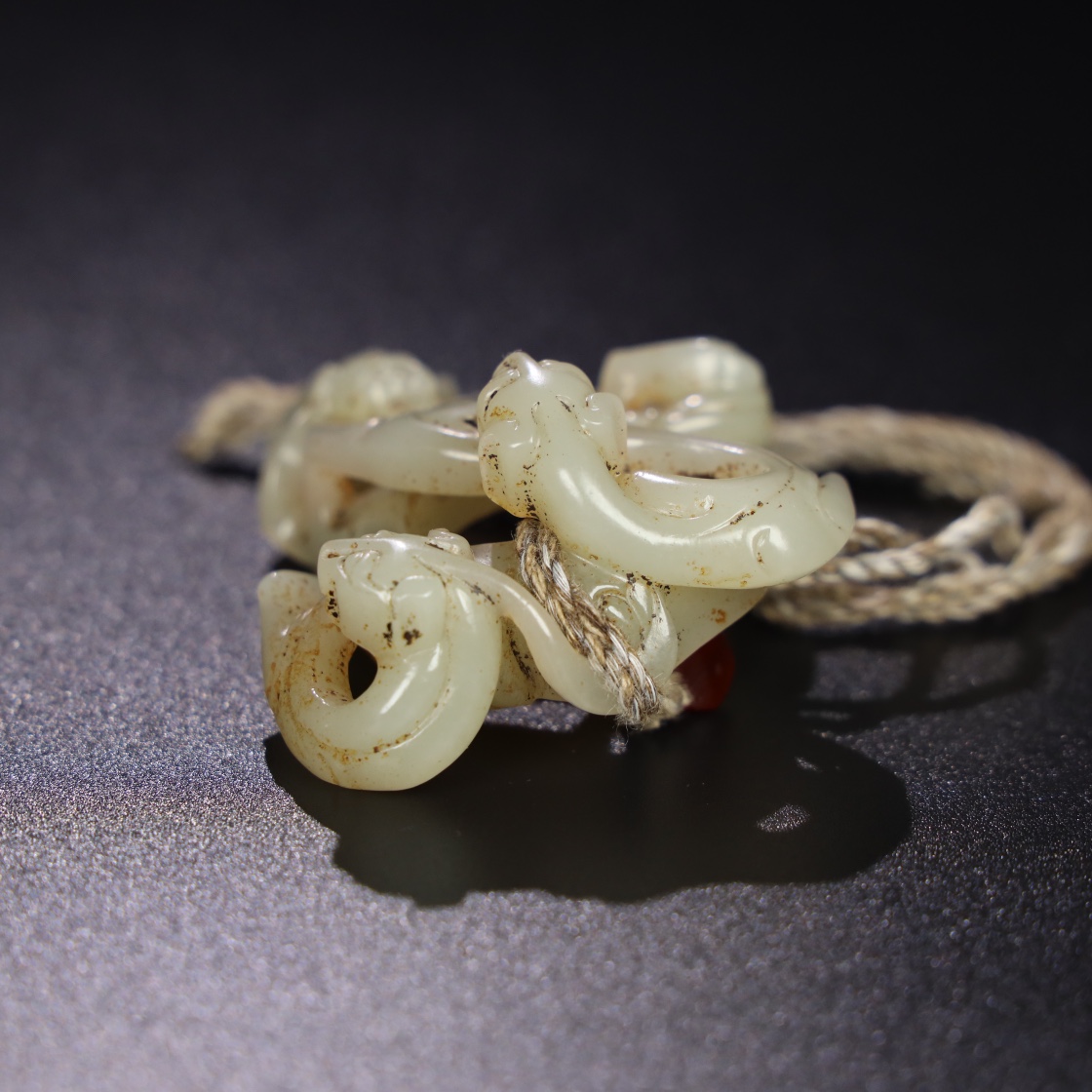 Chinese Natural Jade Carved Dragons Pendant
