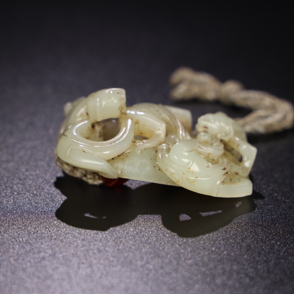 Chinese Natural Jade Carved Dragons Pendant