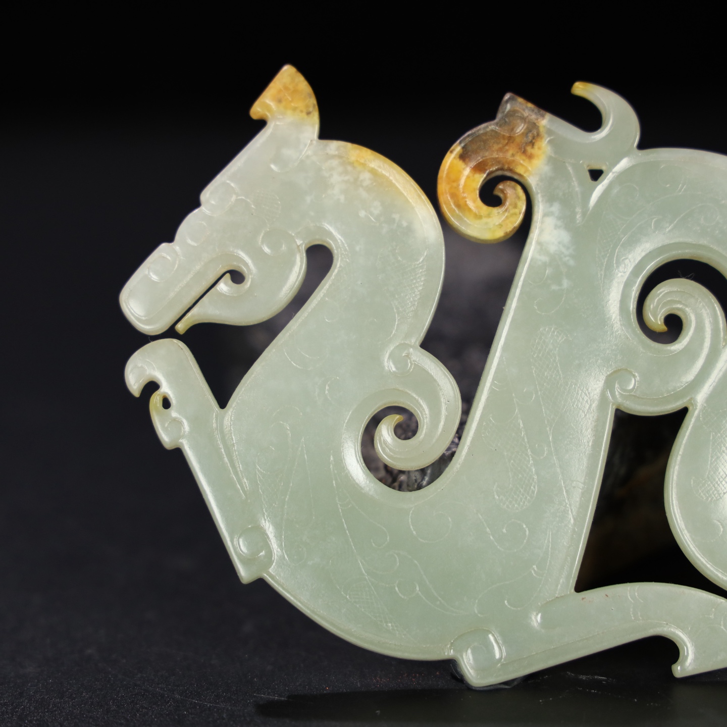 Chinese Natural Jade Carved Dragons Pendant