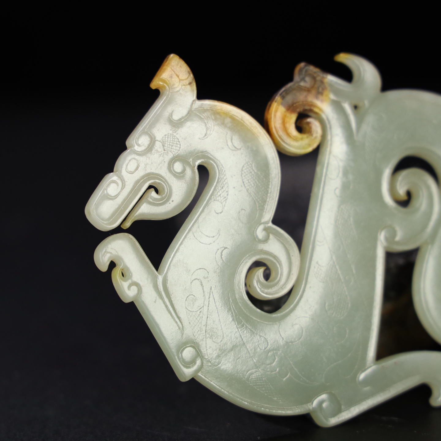 Chinese Natural Jade Carved Dragons Pendant
