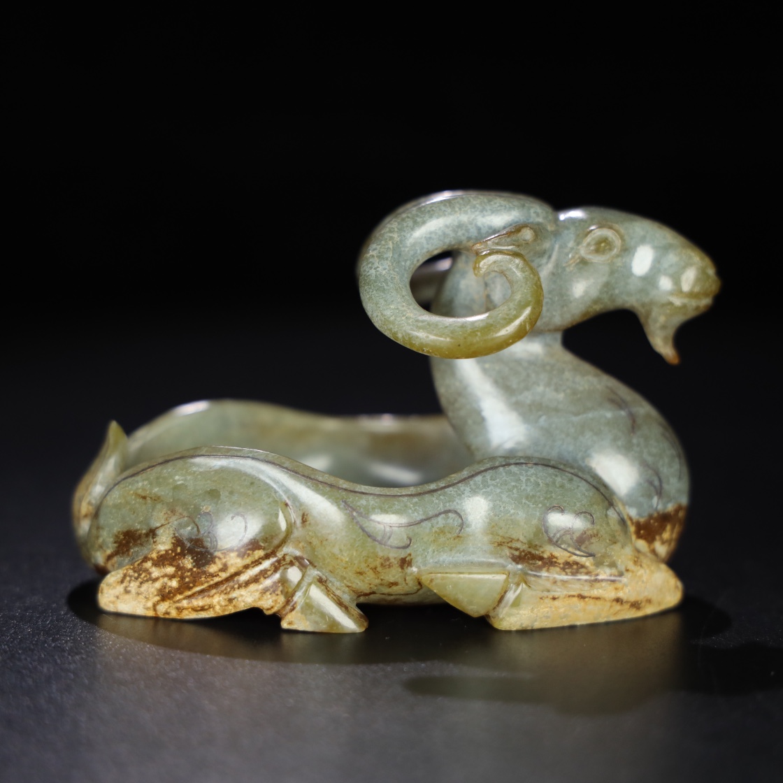 Chinese Natural Jade Carved Sheep Brush Washer