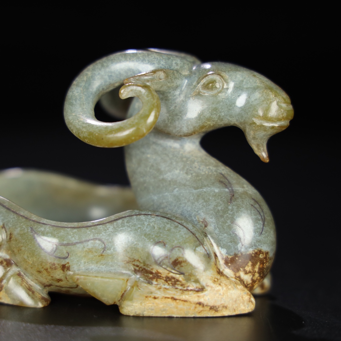 Chinese Natural Jade Carved Sheep Brush Washer