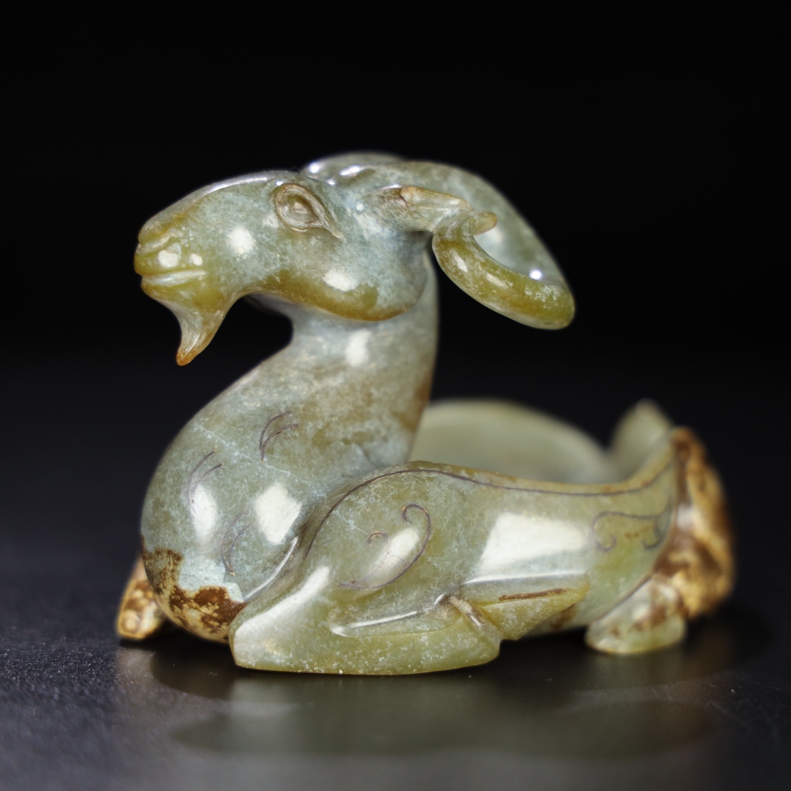Chinese Natural Jade Carved Sheep Brush Washer