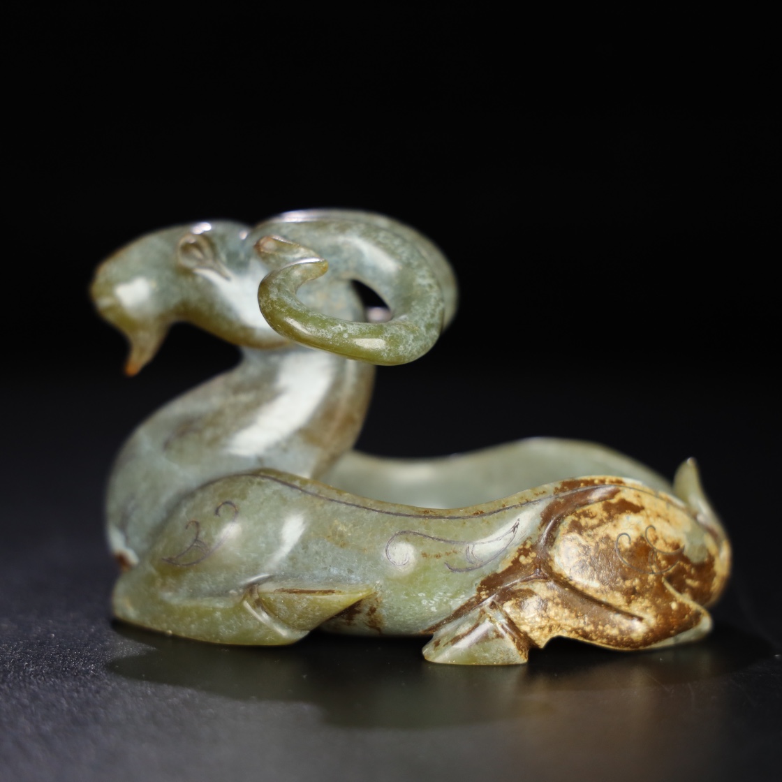 Chinese Natural Jade Carved Sheep Brush Washer