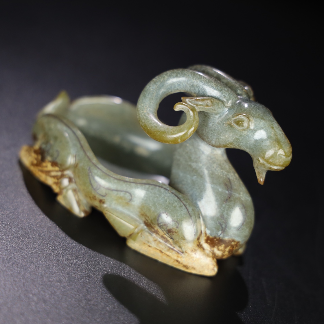 Chinese Natural Jade Carved Sheep Brush Washer