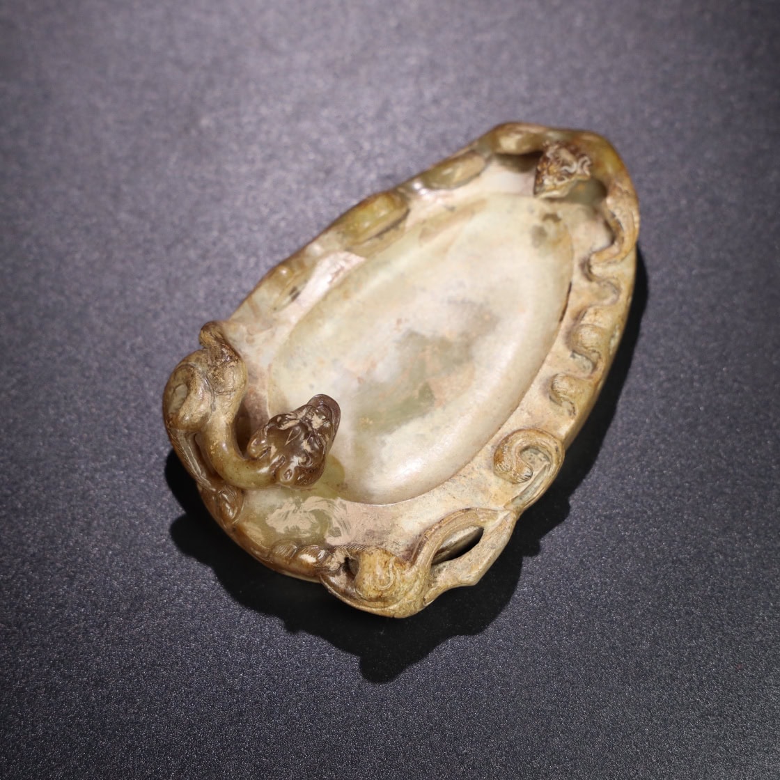 Chinese Natural Jade Carved Phoenix Brush Washer