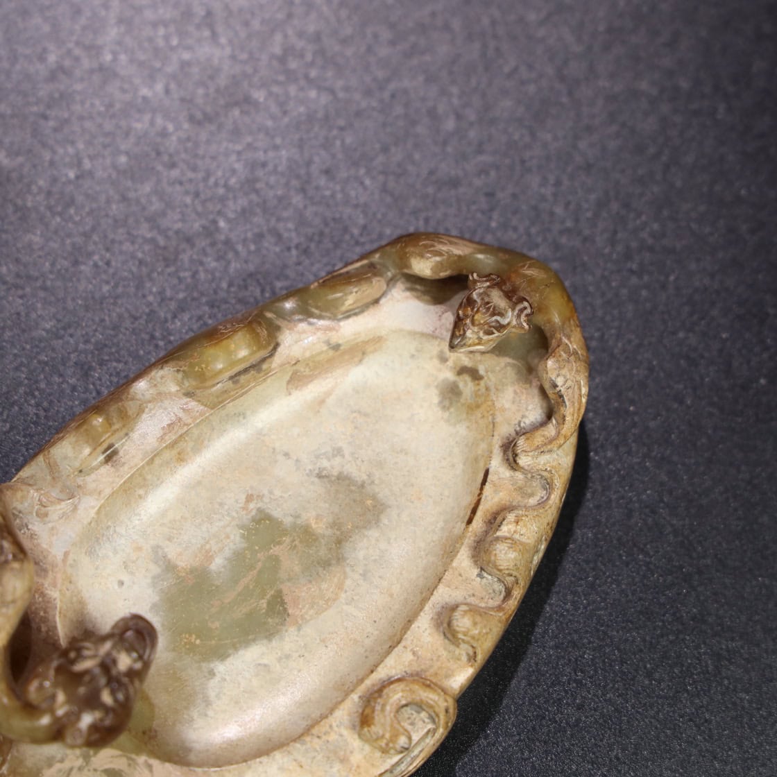 Chinese Natural Jade Carved Phoenix Brush Washer