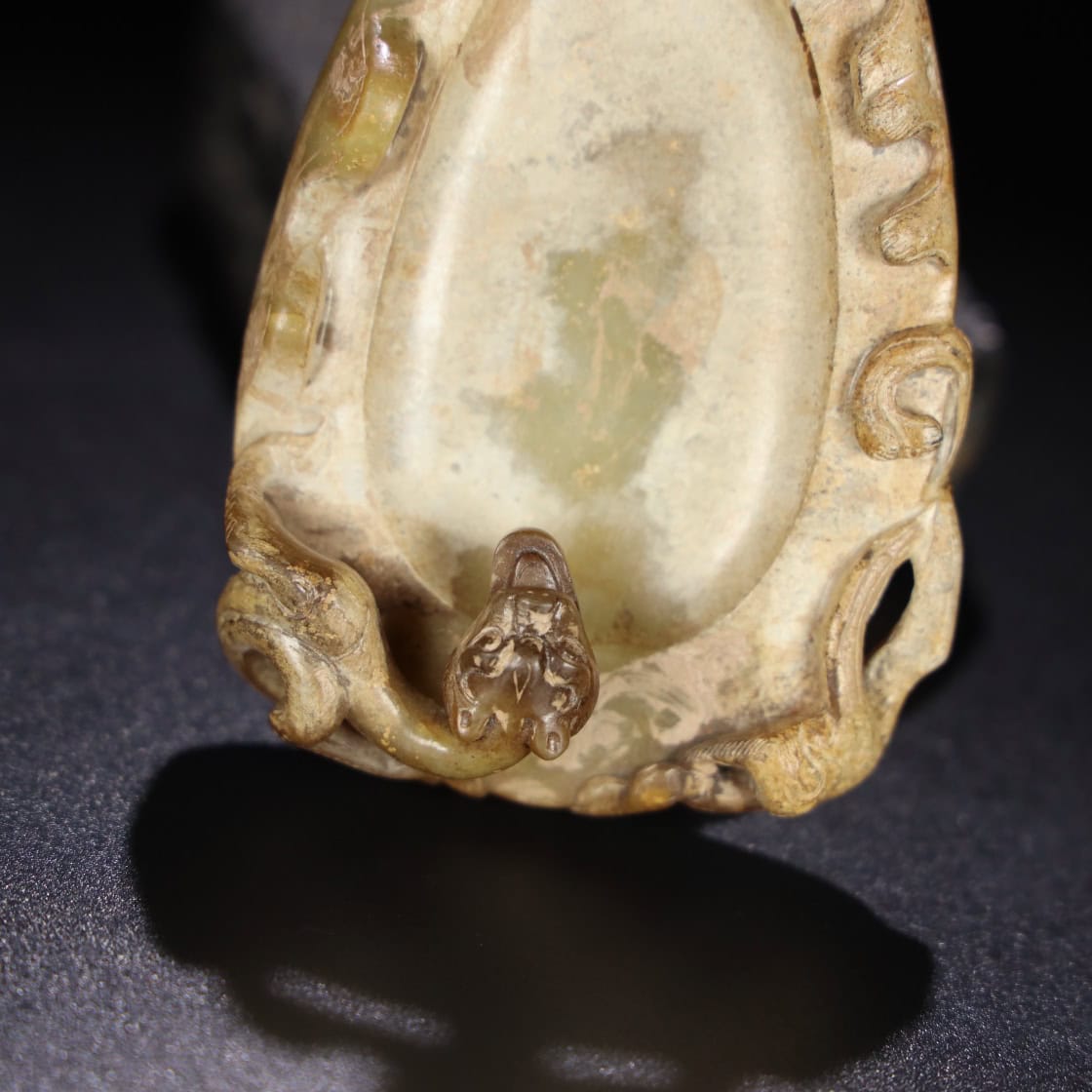 Chinese Natural Jade Carved Phoenix Brush Washer
