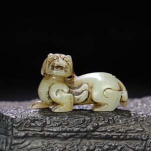 Chinese Natural Jade Carved Animal Handle