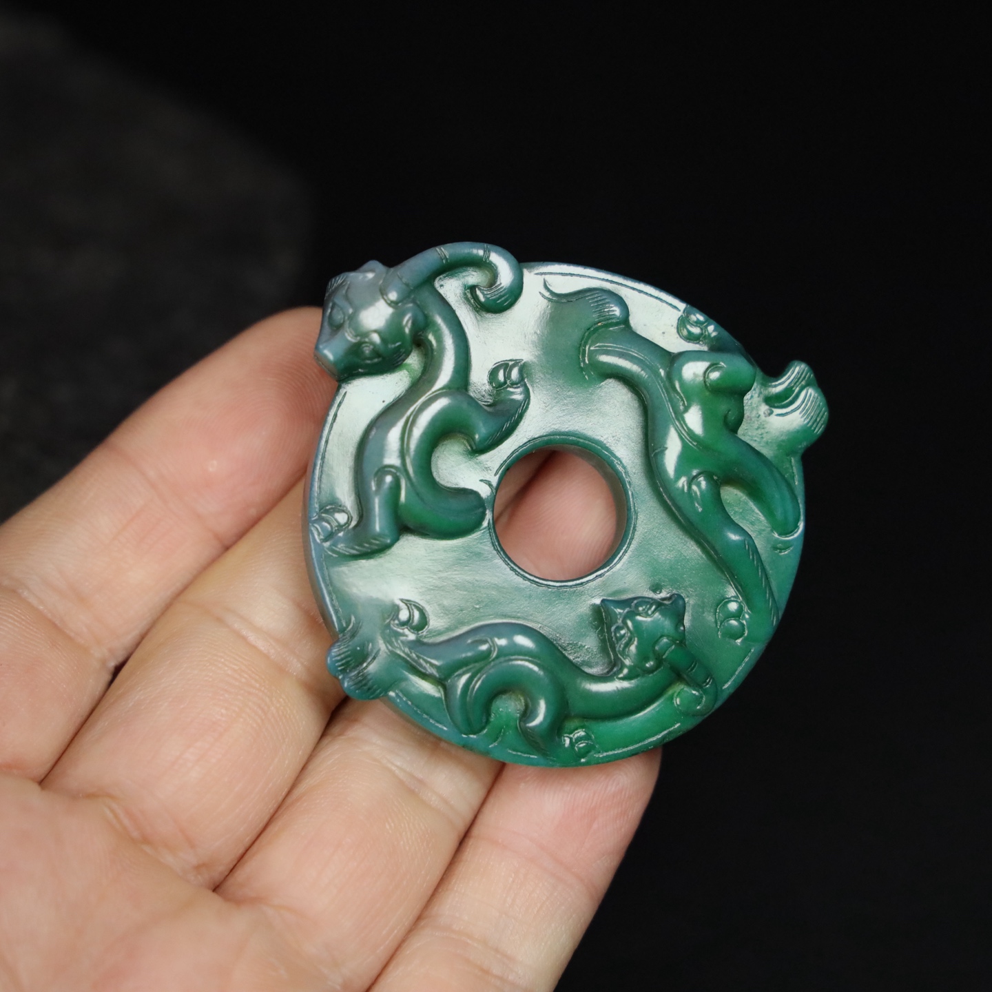 Chinese Natural Jade Carved Dragon Pendant