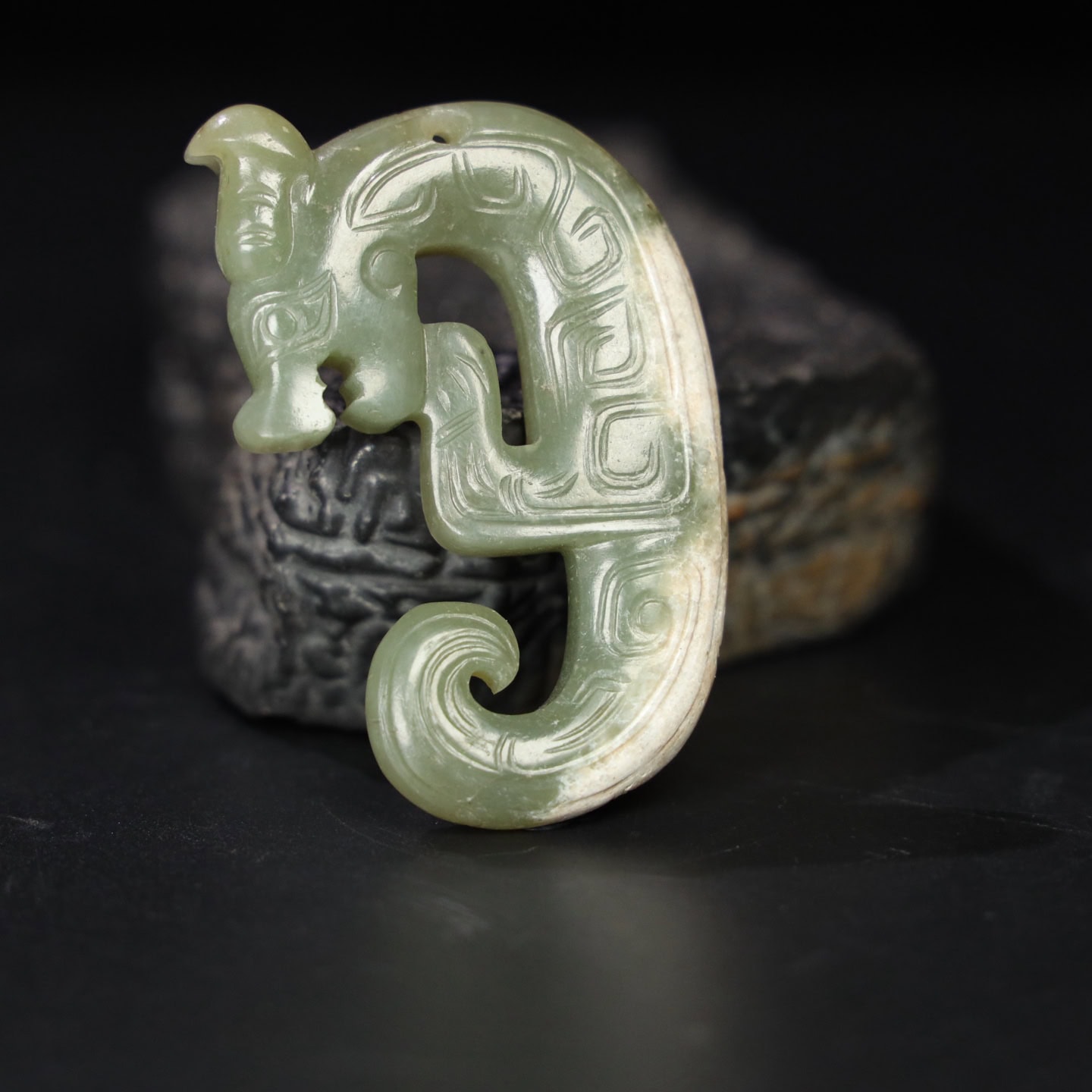 Chinese Natural Jade Carved Dragon Pendants