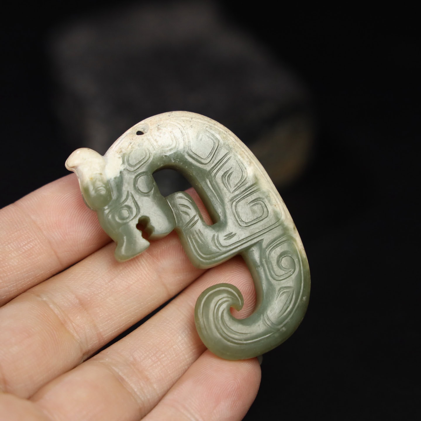 Chinese Natural Jade Carved Dragon Pendants