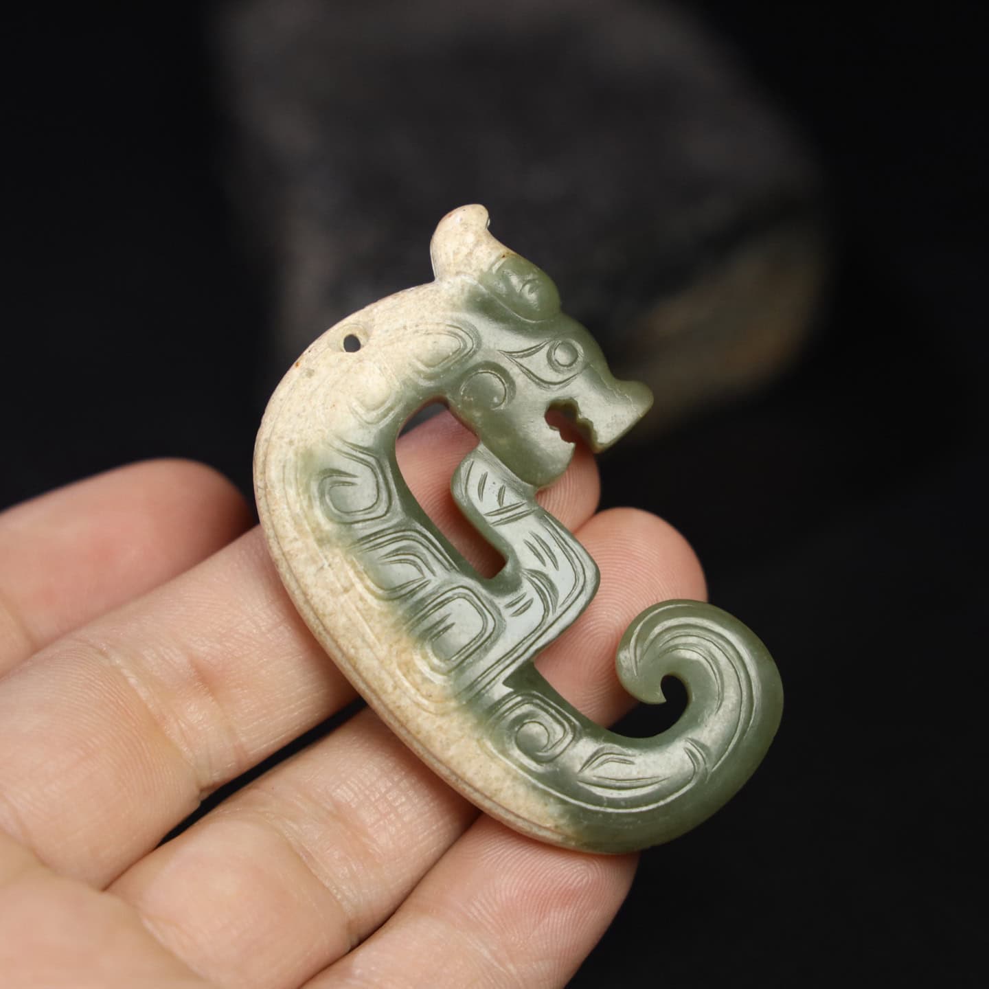 Chinese Natural Jade Carved Dragon Pendants