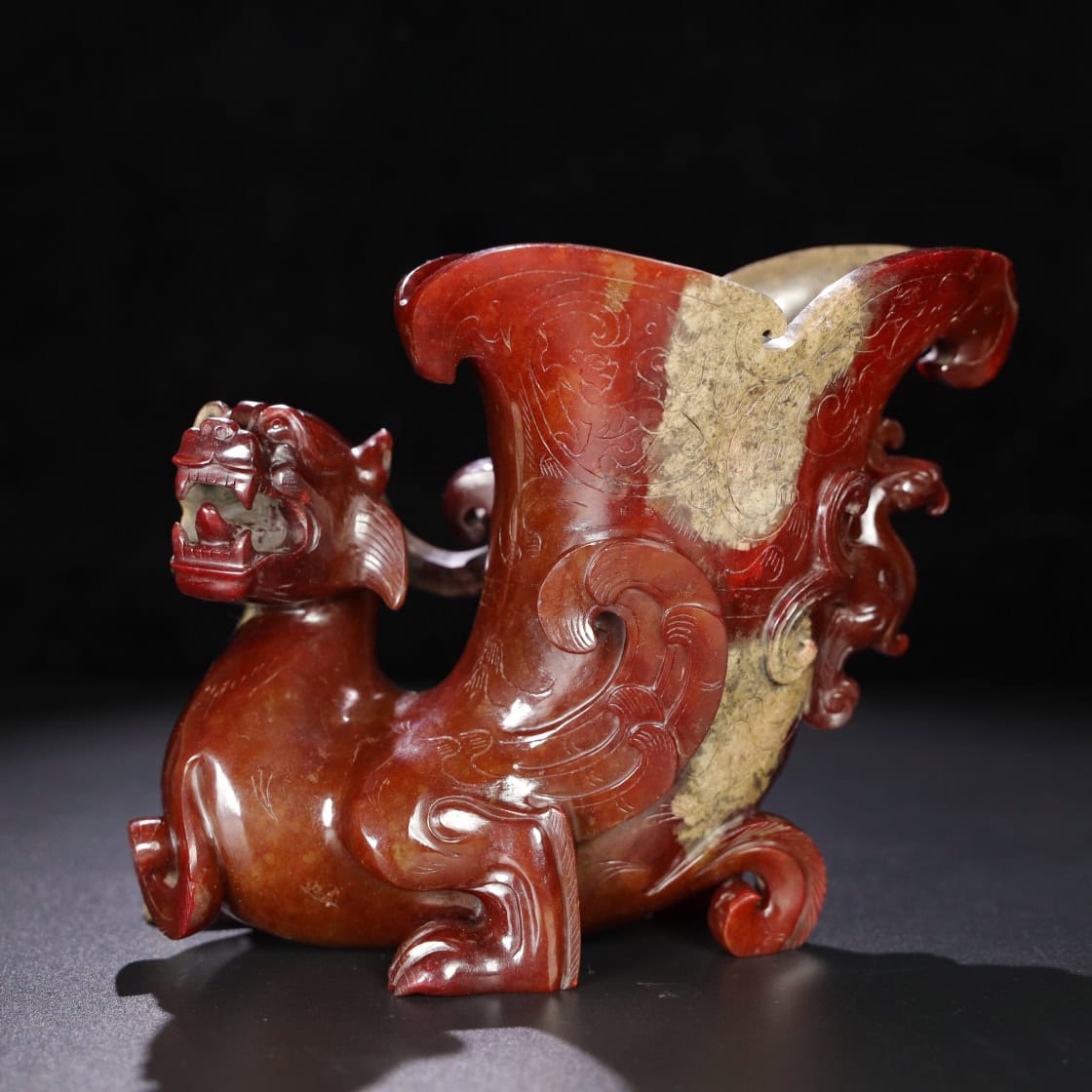 Chinese Natural Jade Carved Dragon cup
