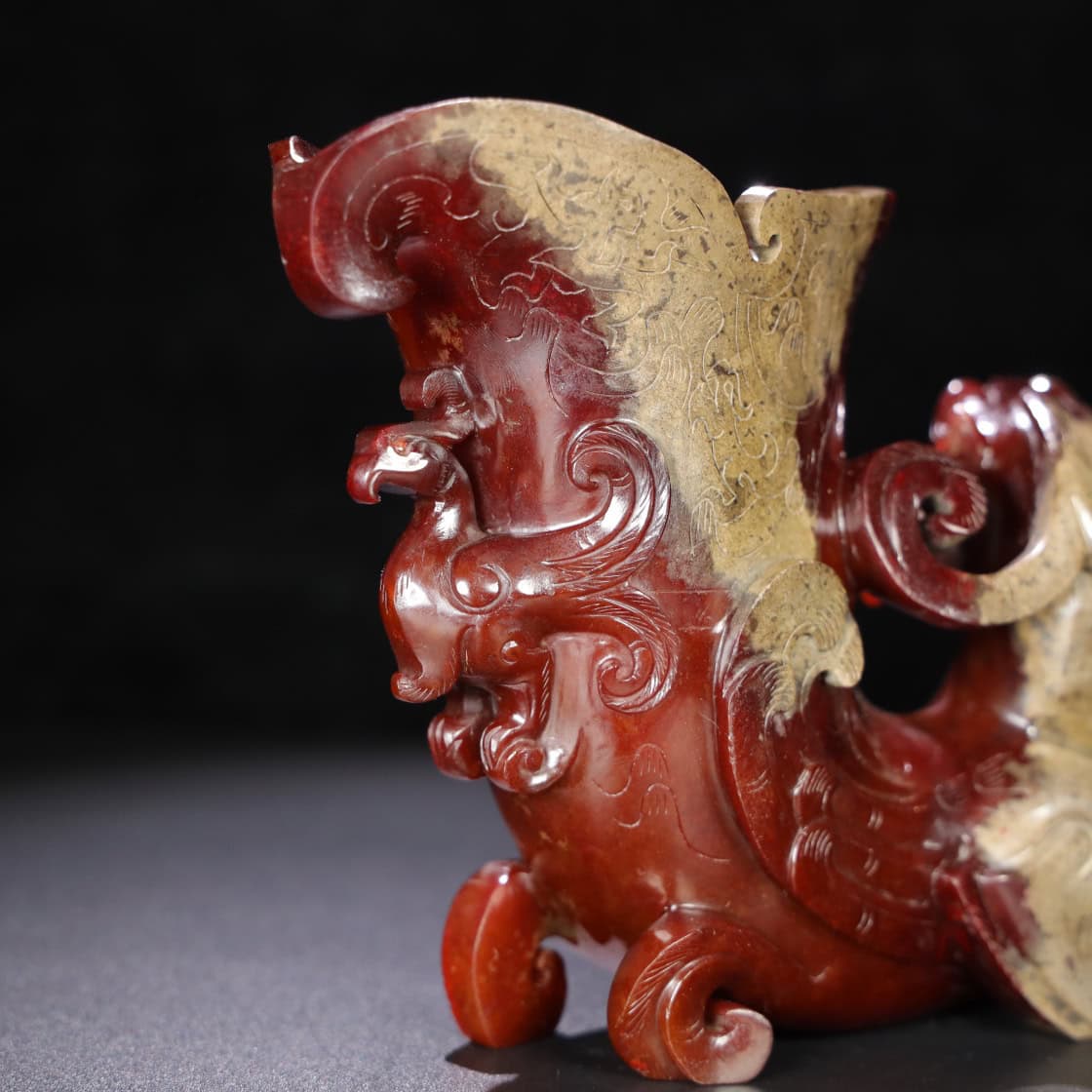 Chinese Natural Jade Carved Dragon cup