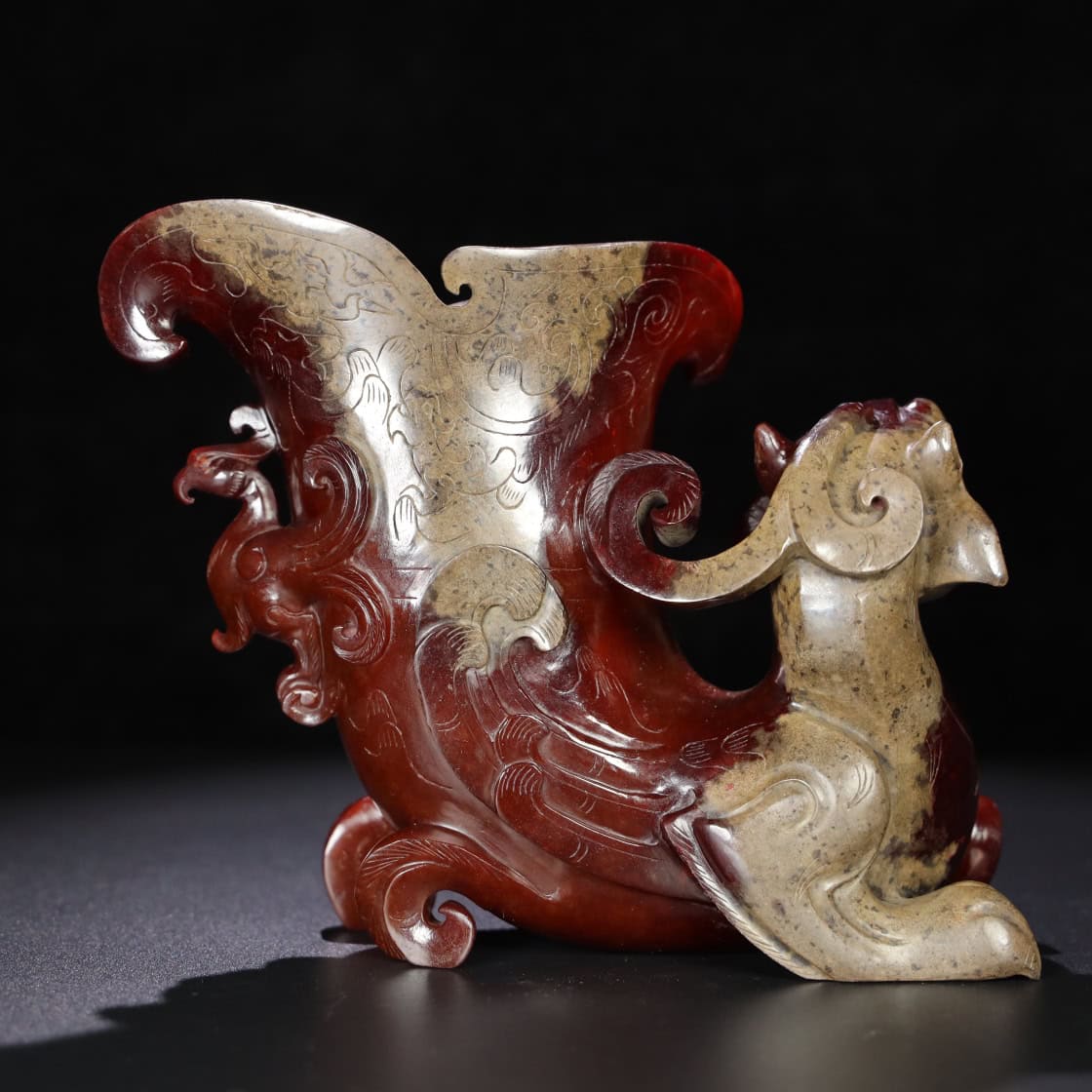 Chinese Natural Jade Carved Dragon cup