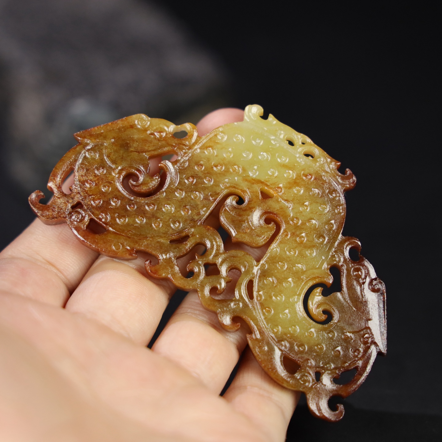 Chinese Natural Jade Carved Dragon Pendant