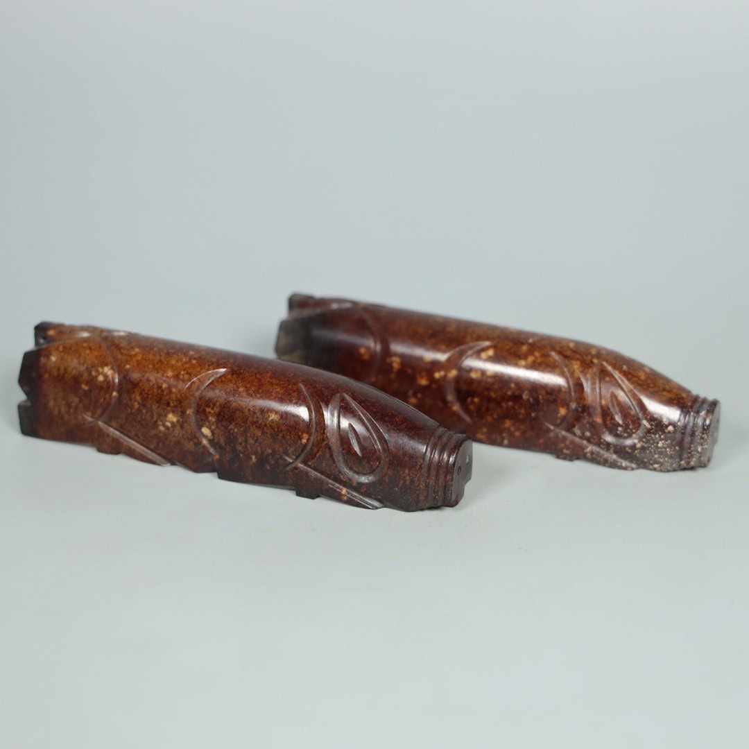 Chinese Natural Jade Carved Pig Handles