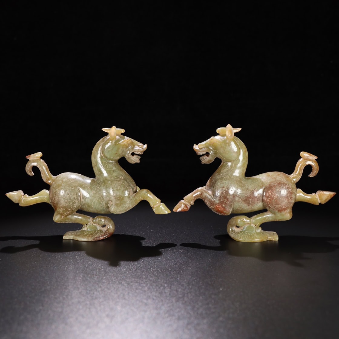 Chinese Natural Jade Carved horses