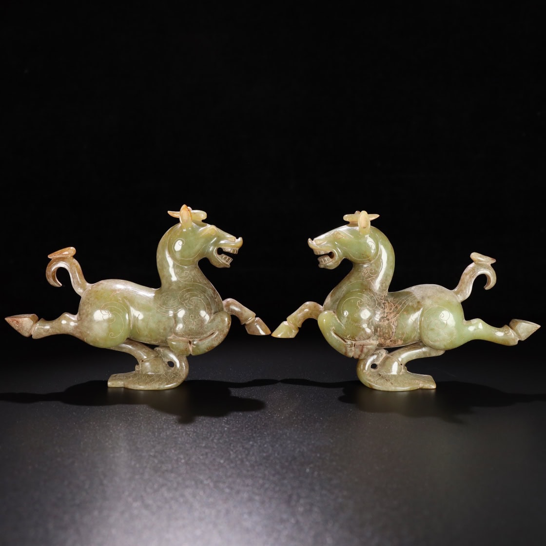 Chinese Natural Jade Carved horses