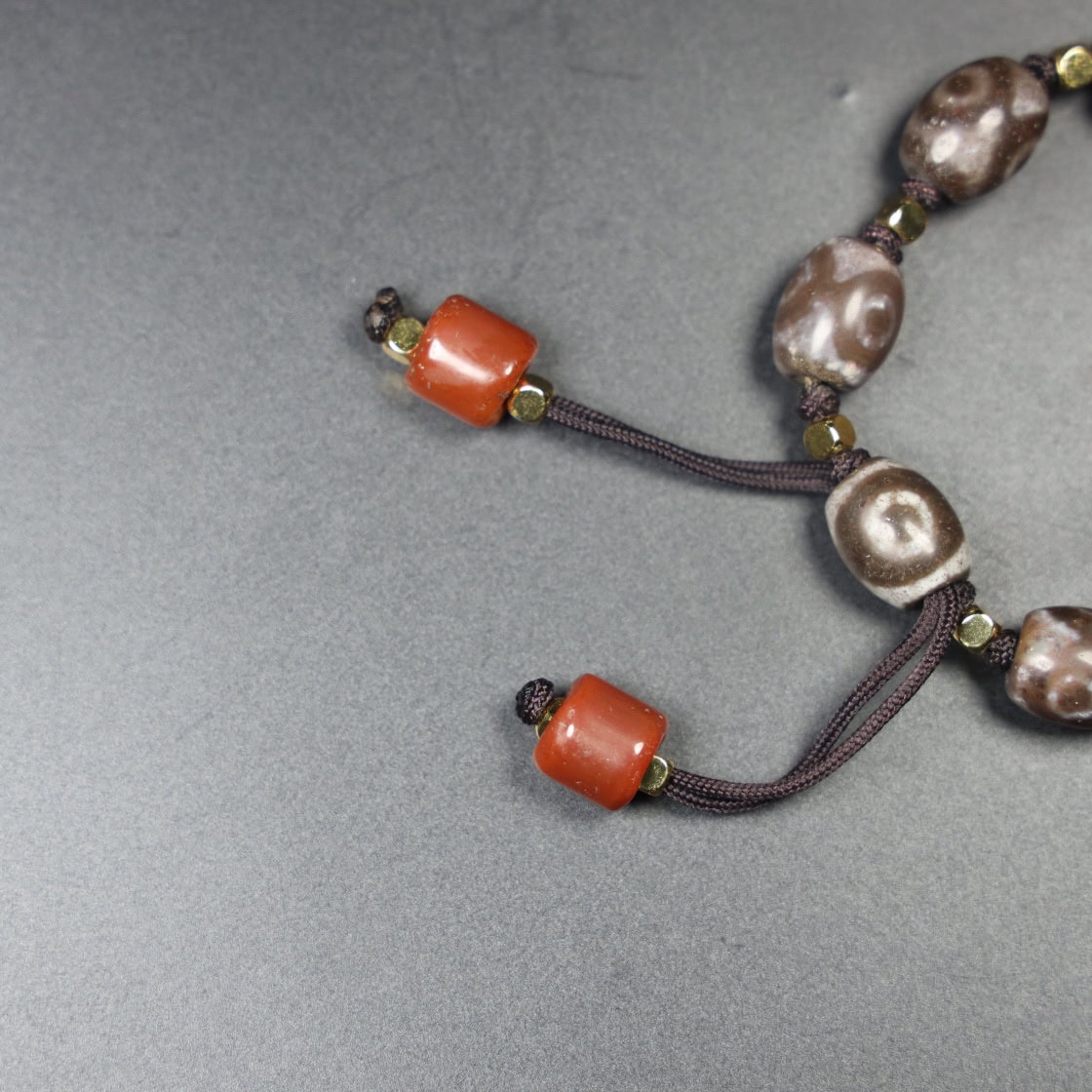 Chinese Natural Agate DZI Bead Bracelet