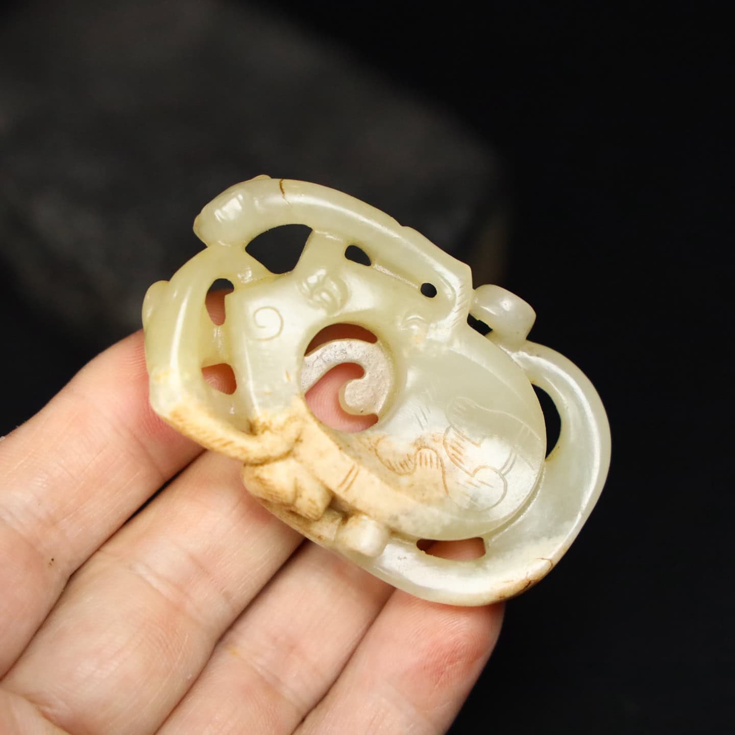 Chinese Natural Jade Carved heart pendant