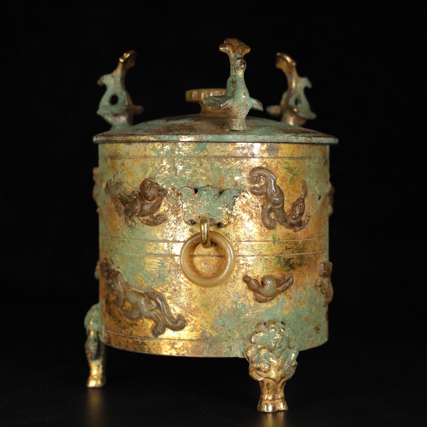 Chinese Natural Jade Carved Three-legged wine vase