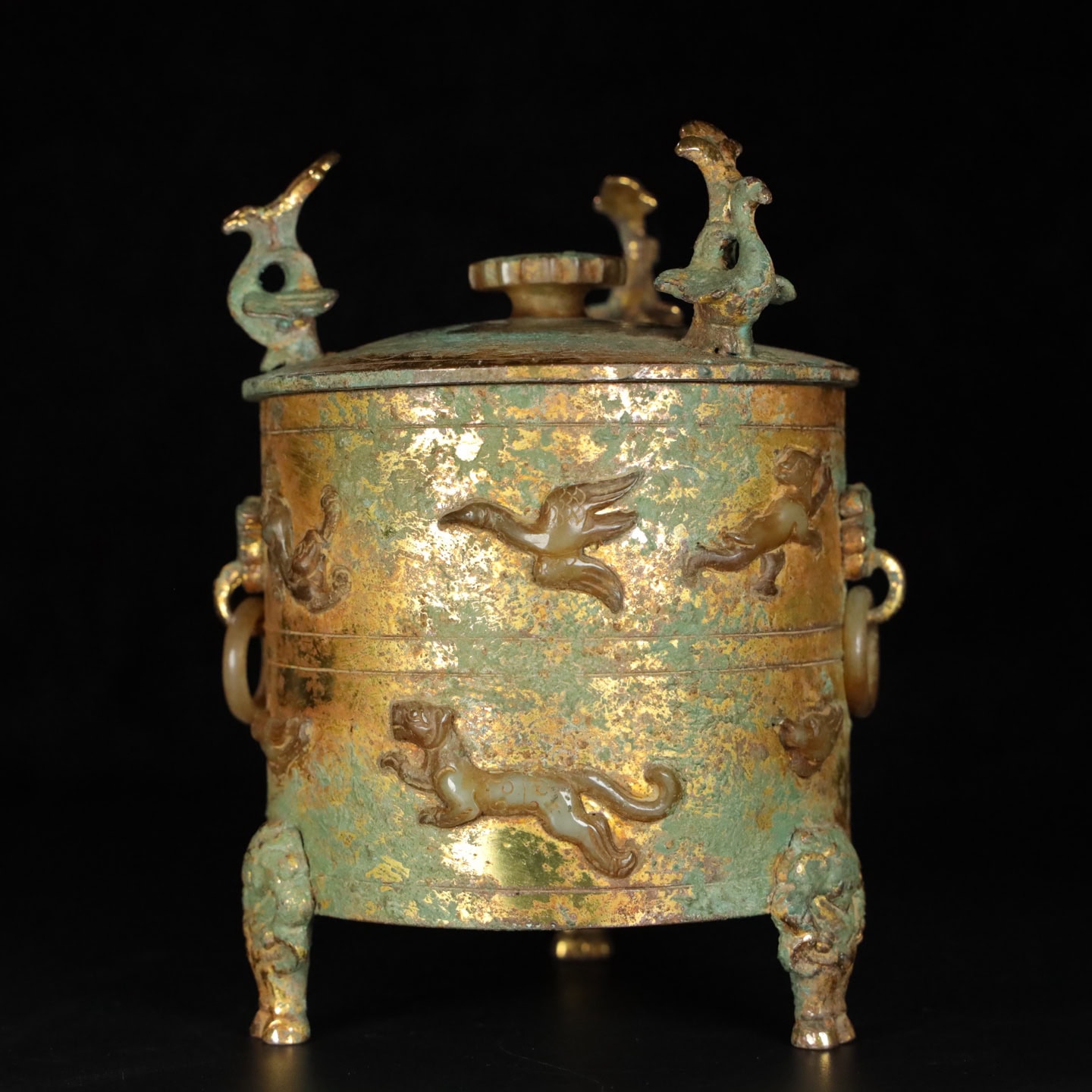 Chinese Natural Jade Carved Three-legged wine vase