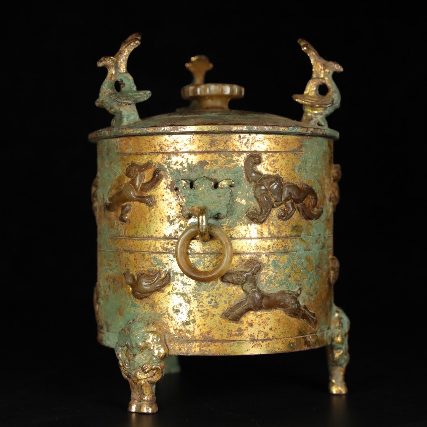Chinese Natural Jade Carved Three-legged wine vase