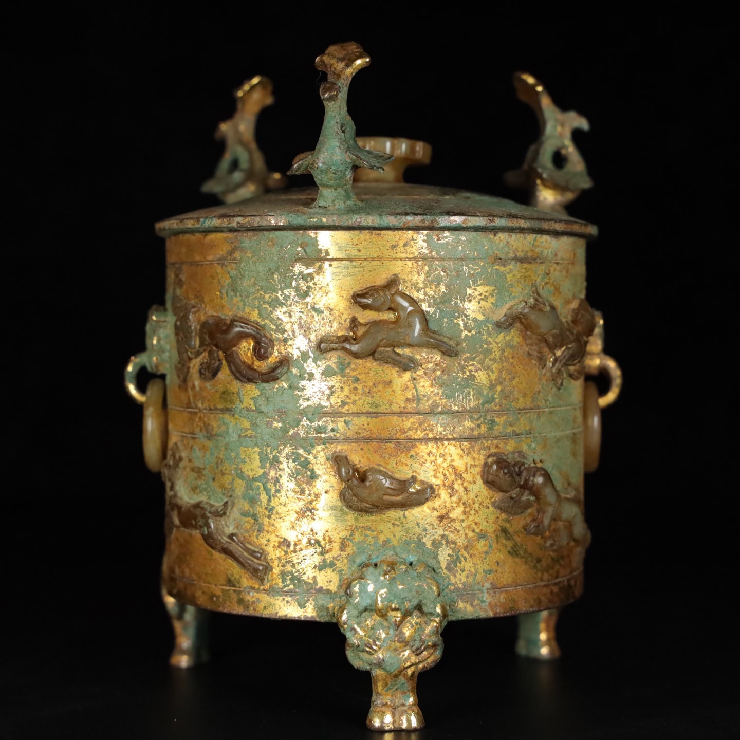Chinese Natural Jade Carved Three-legged wine vase