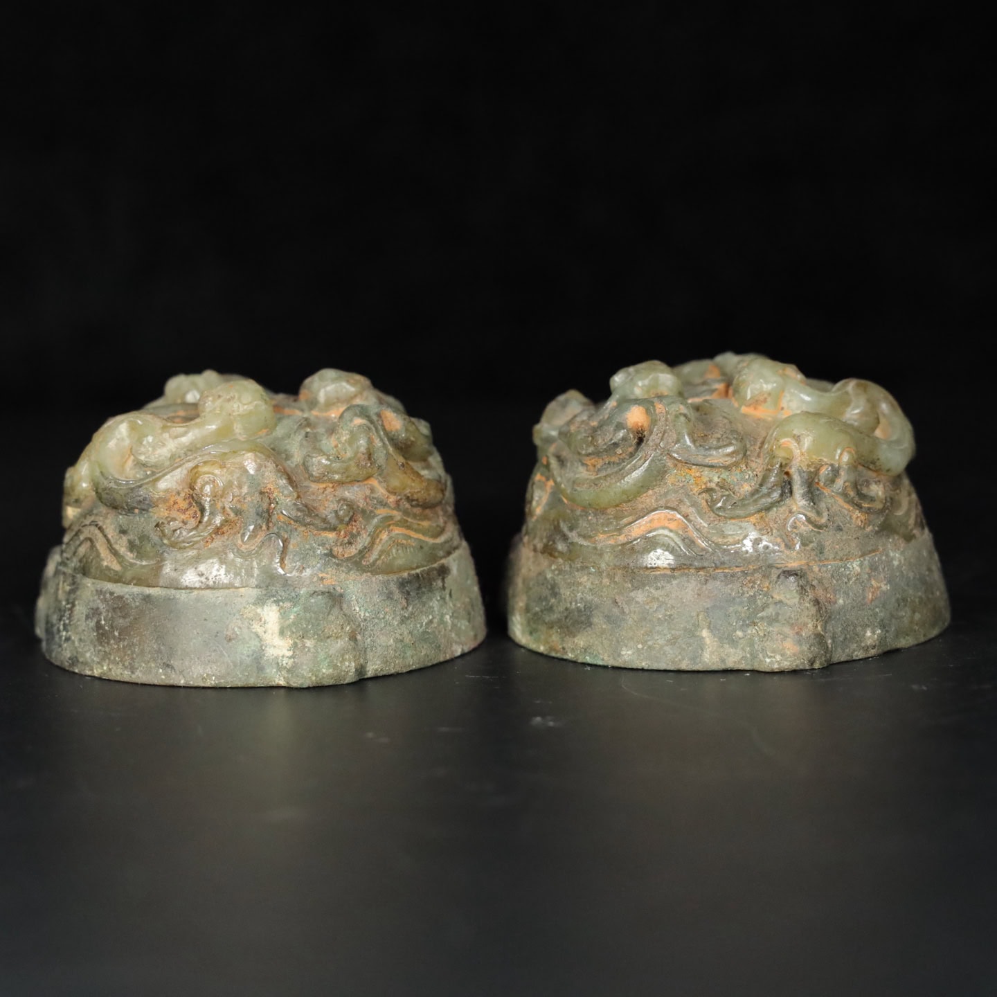 Chinese Natural Jade Carved Copper Clad