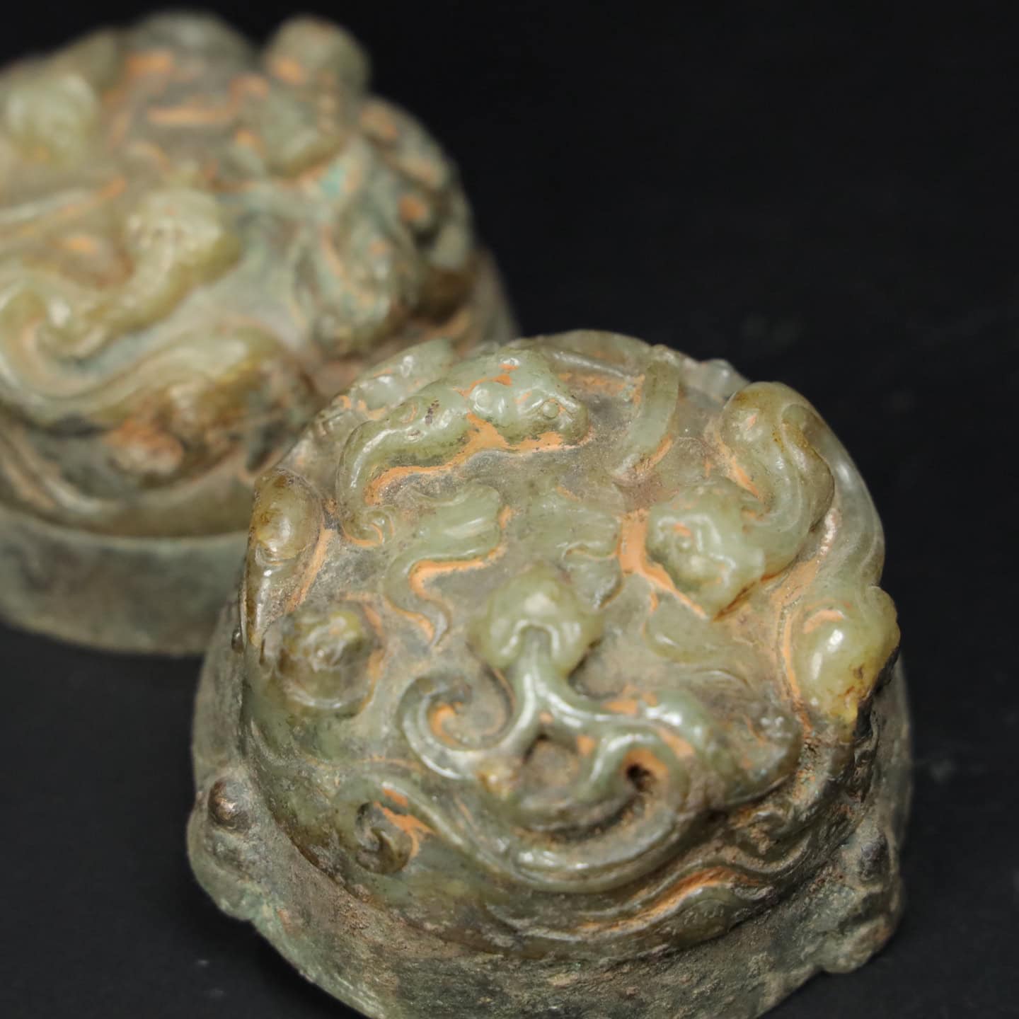 Chinese Natural Jade Carved Copper Clad