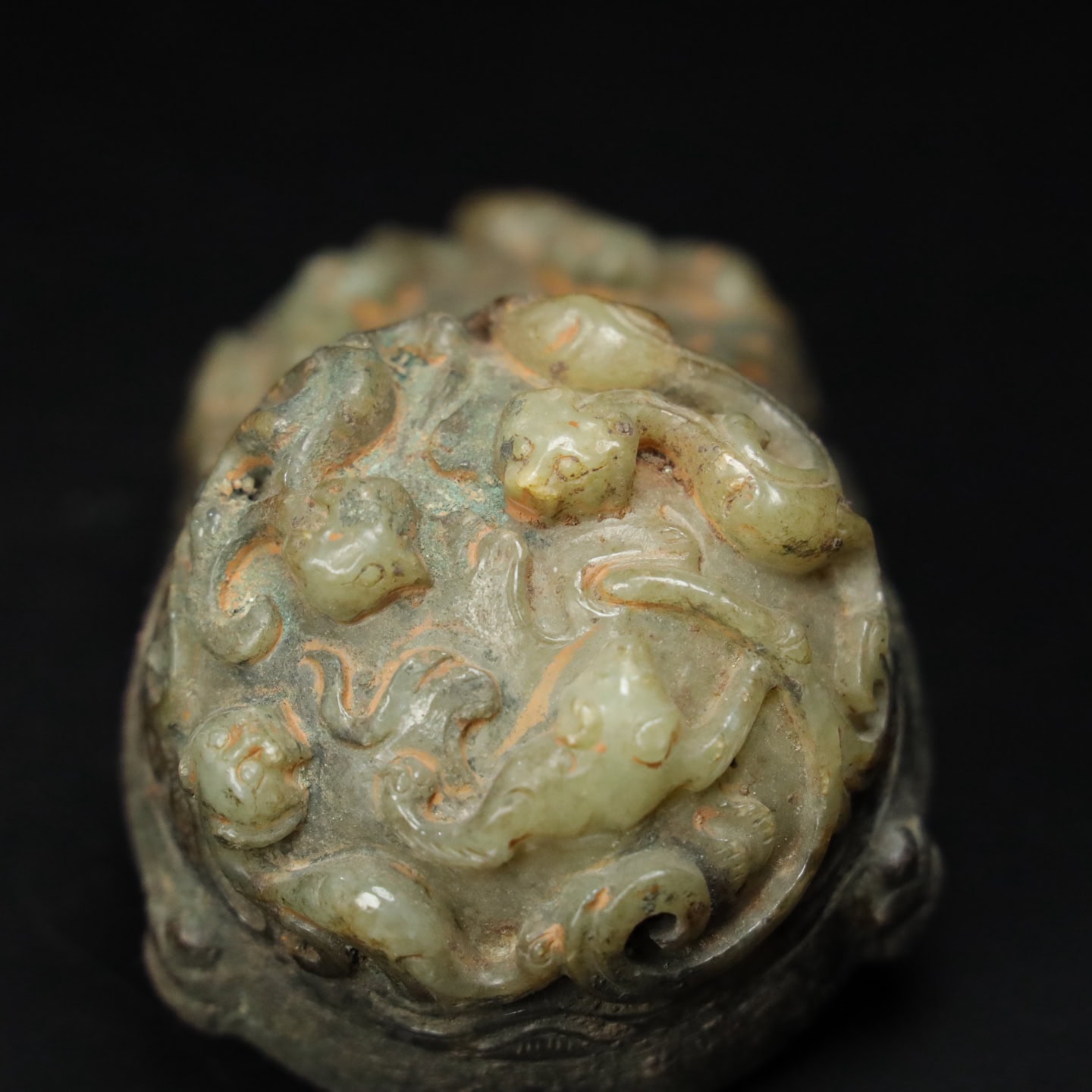 Chinese Natural Jade Carved Copper Clad